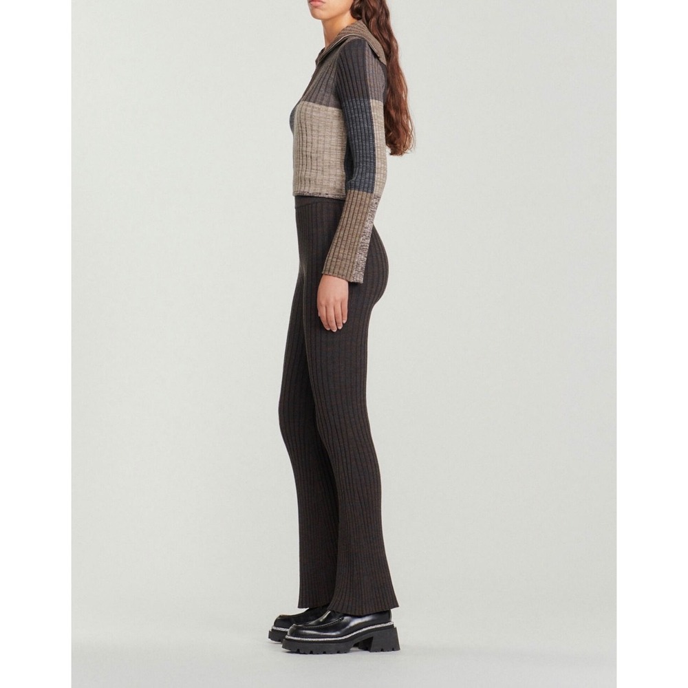 H1 Sandro Paris Brown Ribbed Knit Flare Pants‎ High Waisted Trousers 38 Stretchy - Picture 5 of 7